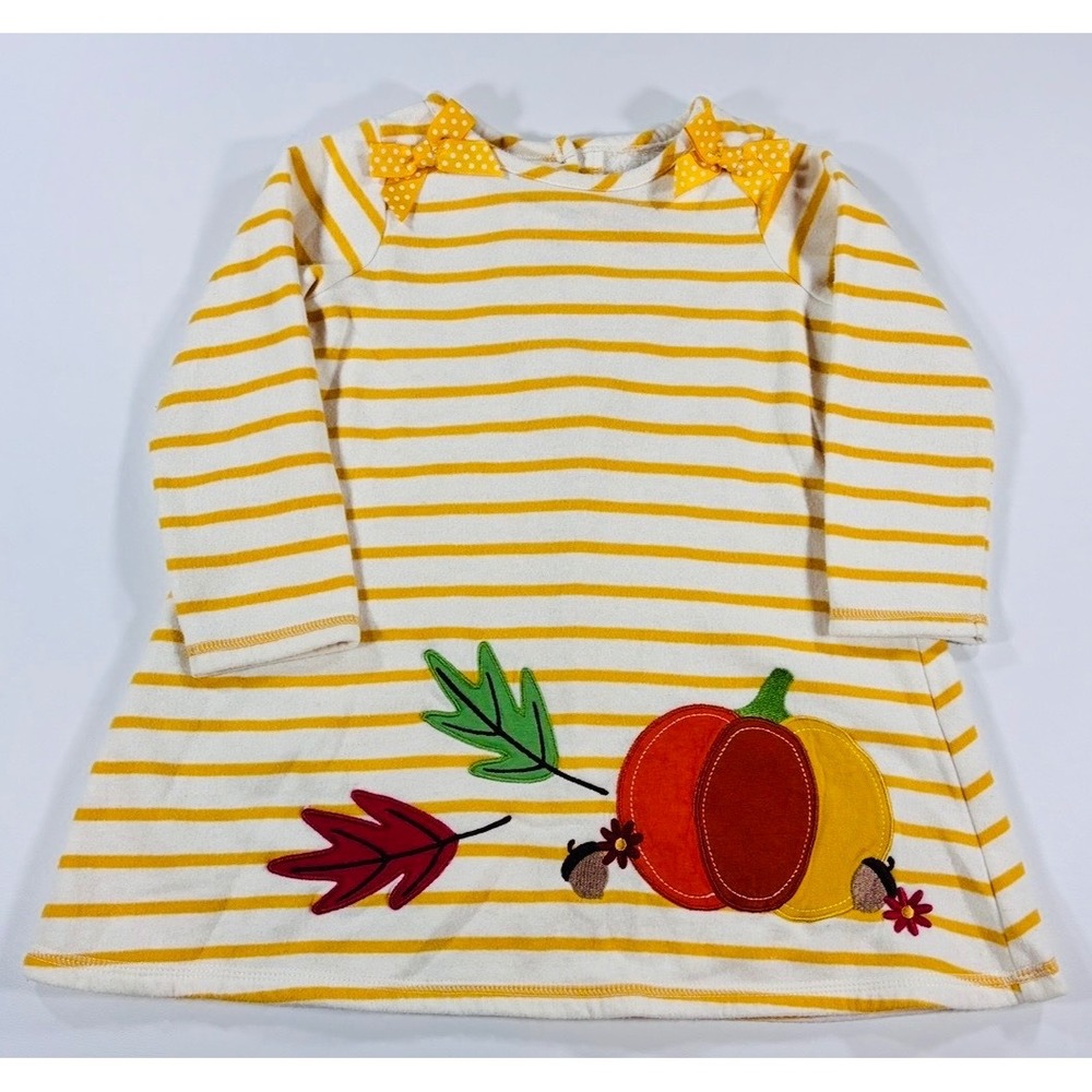 Good Lad Dress Fall Pumpkin Striped Yellow Thanksgiving Autumn Applique Girls 4T